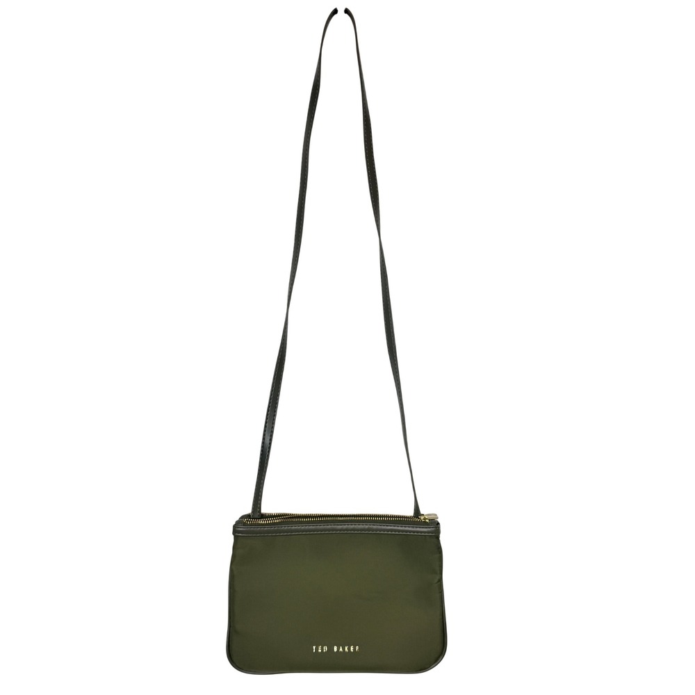 Ted Baker Womens Crossbody Bag Olive Green Nylon Gold Hardware Zipper Small